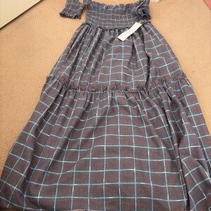 Lumiere Blue and Brown Plaid Maxi Dress